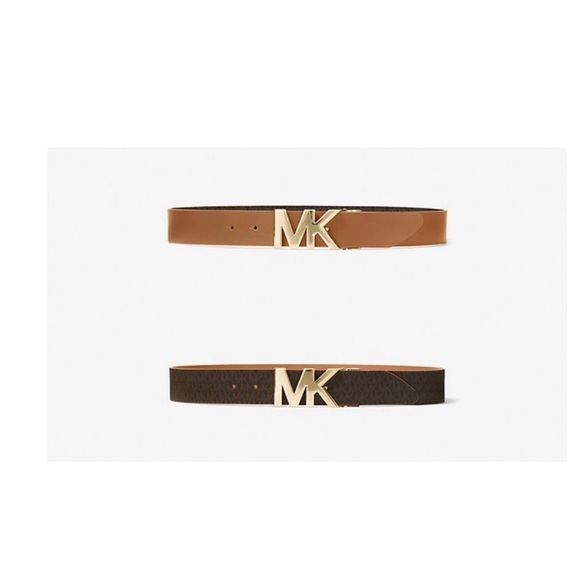 Michael Kors Accessories - Michael Kors Dark Brown Reversible Belt with Gold MK Buckle
